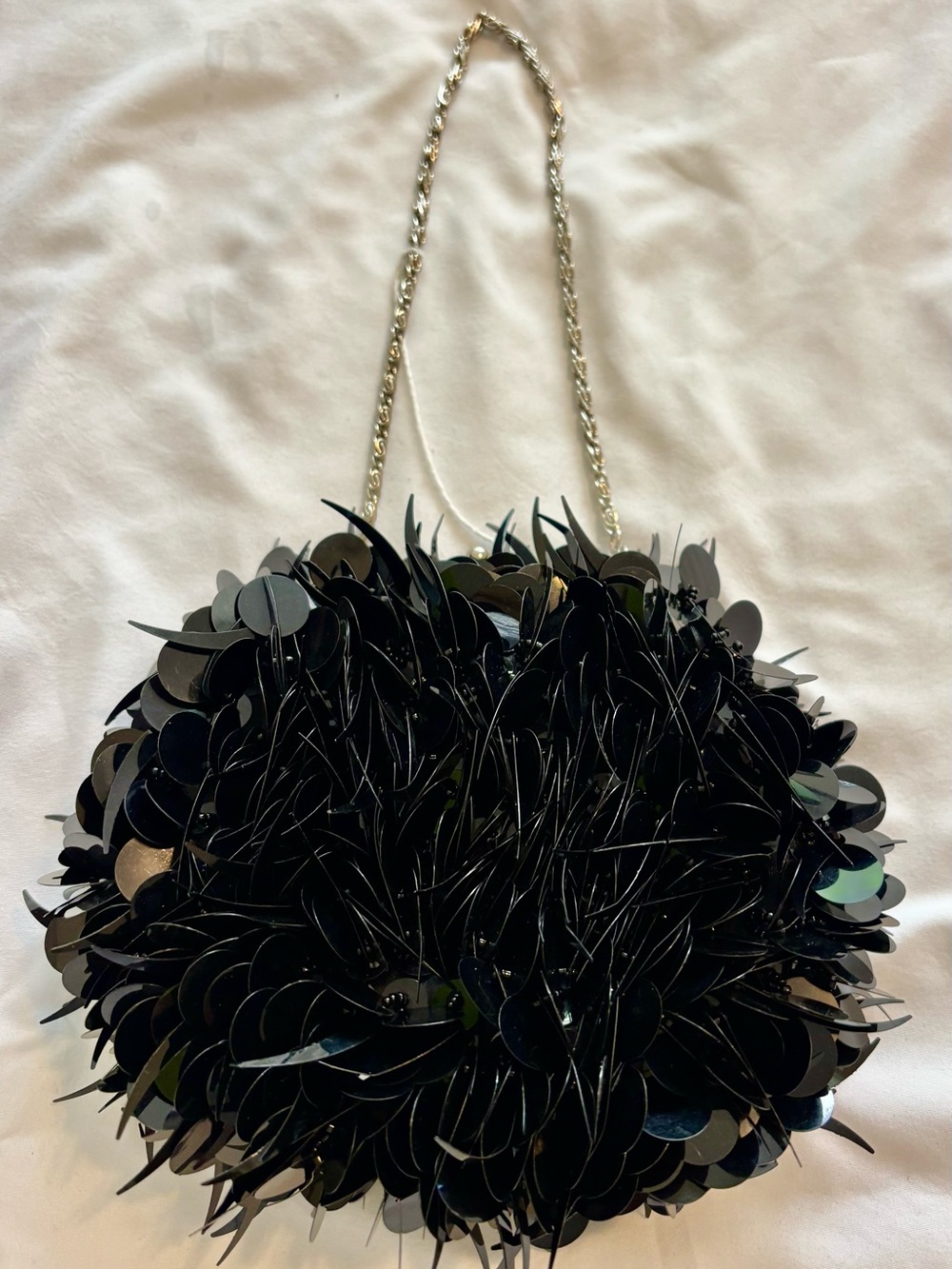 Black Sequin Wristlet Clutch Evening Bag Silver Kiss Lock Statemrnt Glam Purse